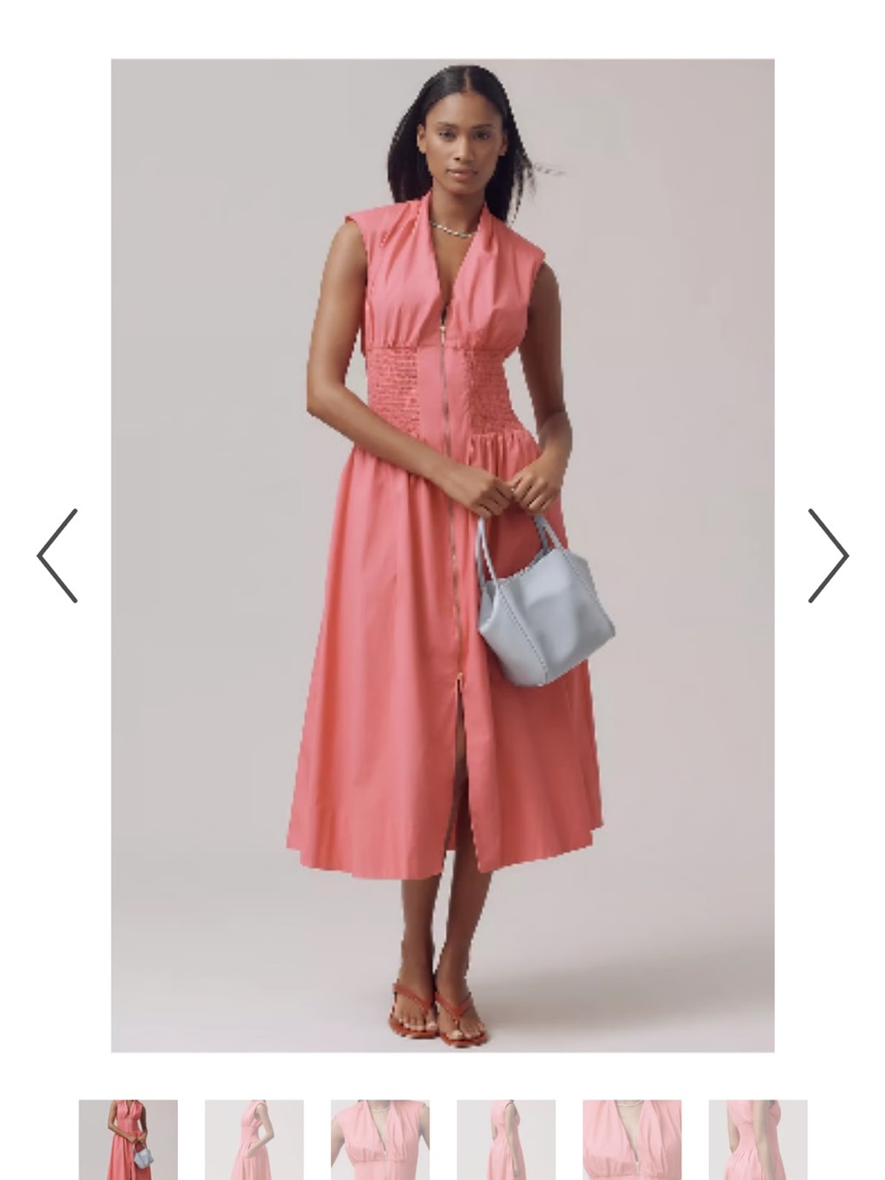 Anthropologie The Tommie Cap-Sleeve Smocked Front-Zip Shirt Dress Size S NWT